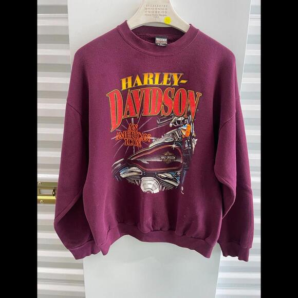 VINTAGE 1995 HARLEY DAVIDSON AN AMERICAN ICON CREWNECK SWEAT SHIRT BURGUNDY XL